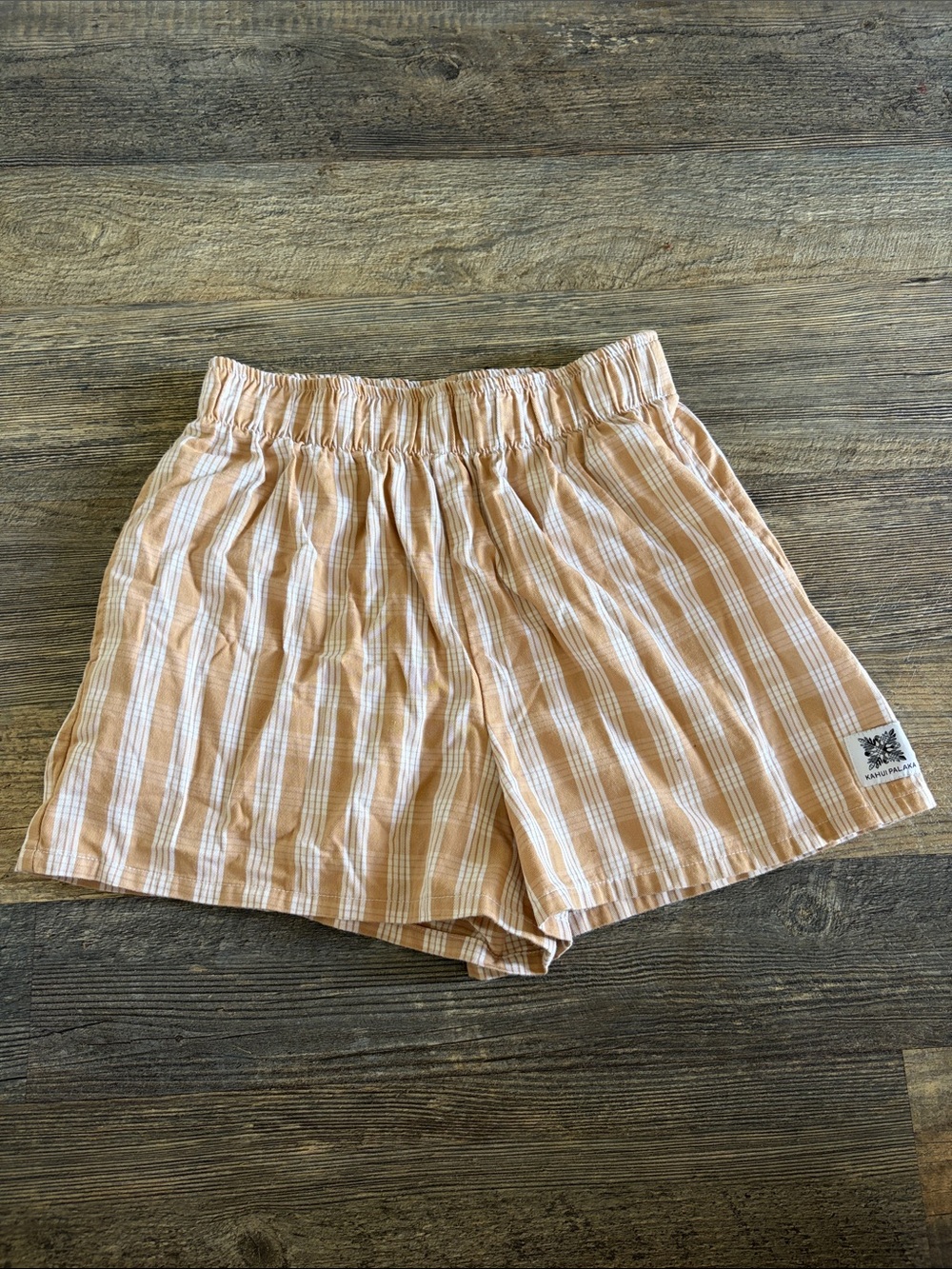 Women’s Peach-White Striped Elastic Waist Shorts